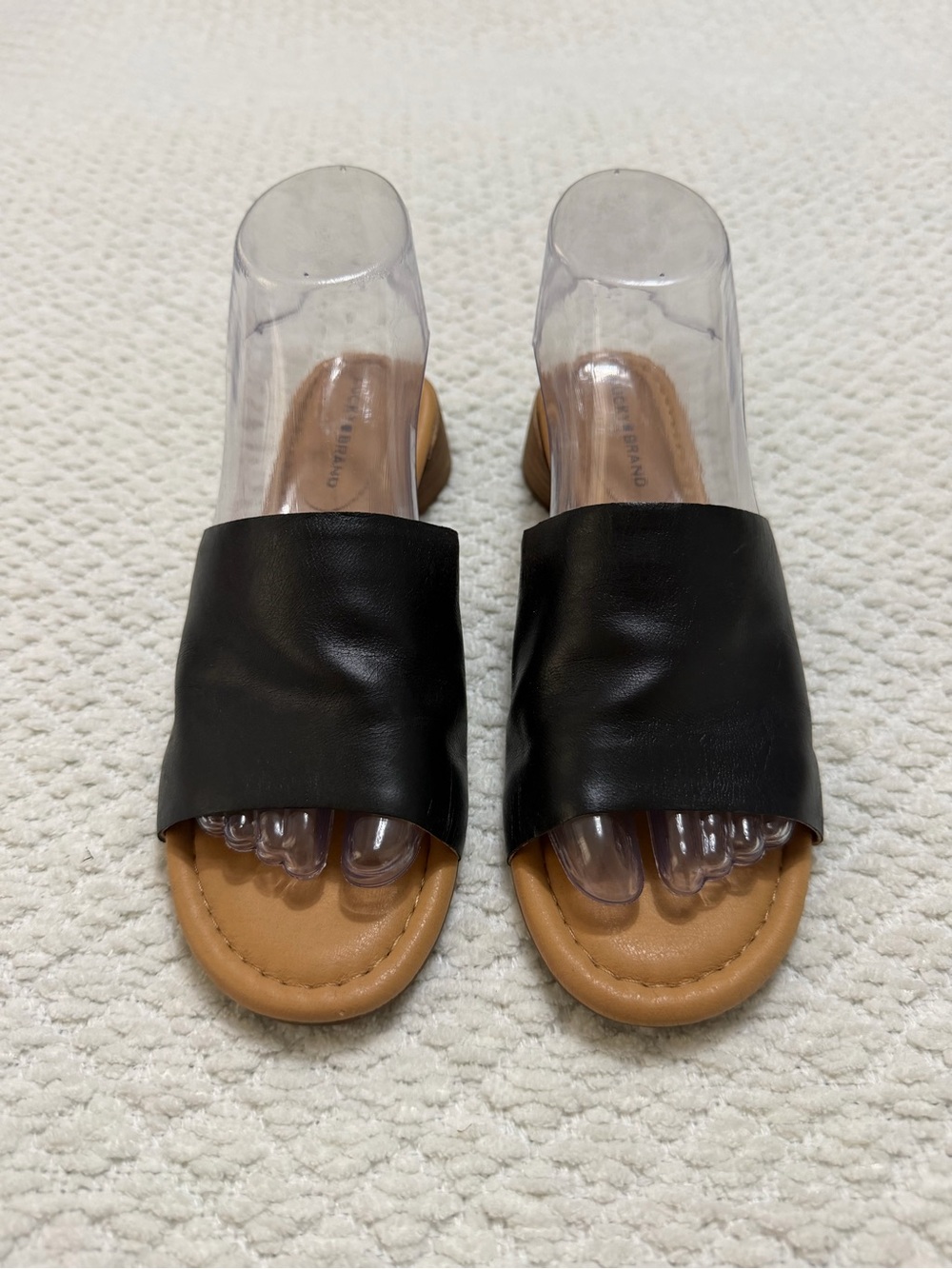 Lucky Brand Raffy Heeled Black Leather Slide Sandals Women’s Size 7